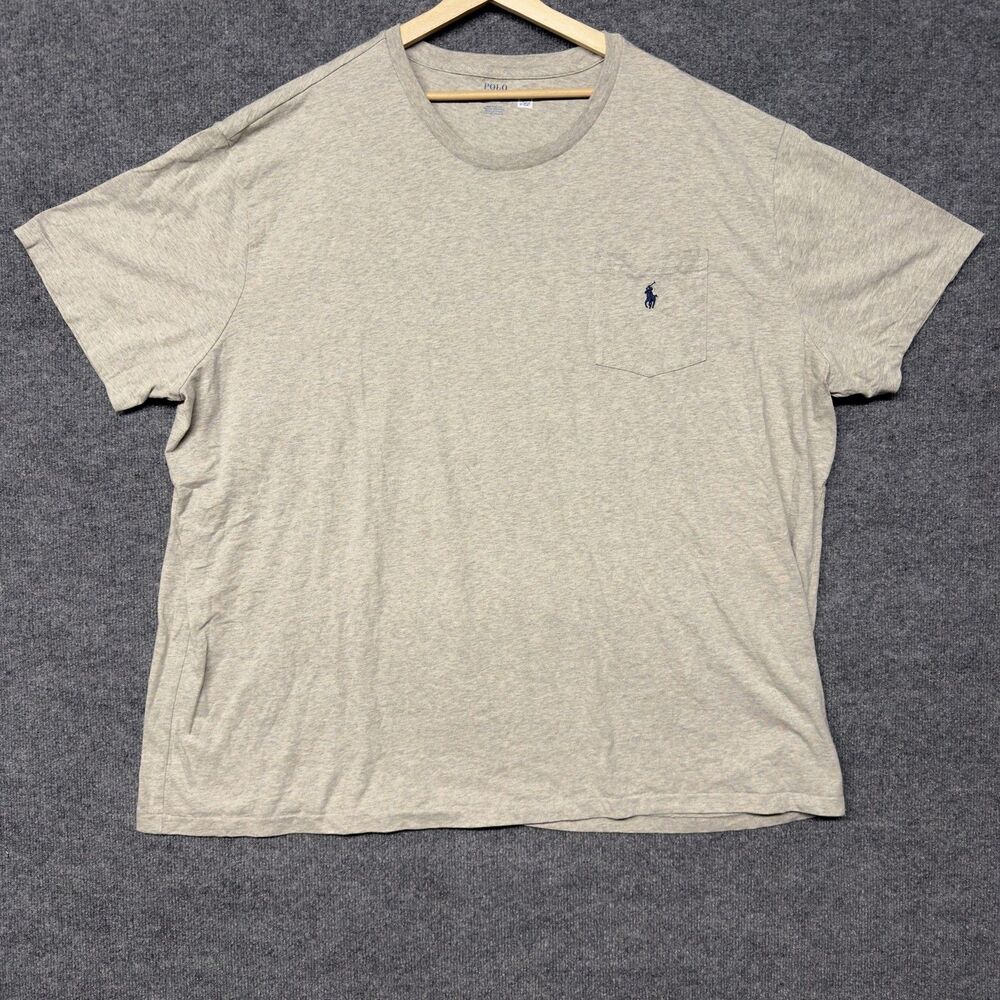 Polo Ralph Lauren T Shirt Mens Big 4XB Gray Pocket Pony Logo Crew Neck Cotton